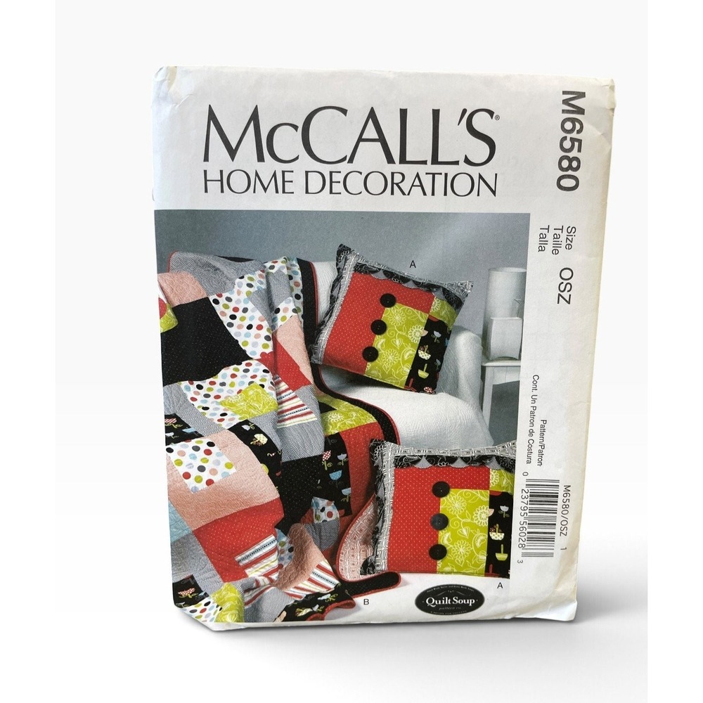 McCall's Sewing Pattern Home Decor OSZ M6580 Quilt Pillow Patchwork Uncut FF